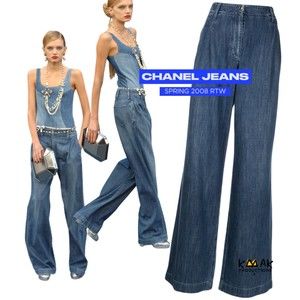 CHANEL 2008 Runway Wide Leg Denim Jeans